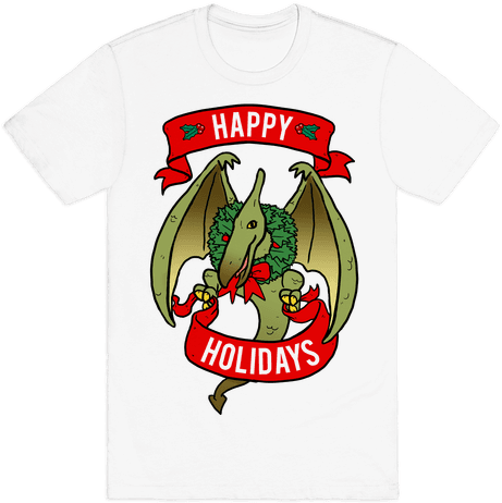 Christmas Pterodactyl Mens T-shirt - All I Want To Do Is Pet Cats And Listen To Metal (484x484), Png Download