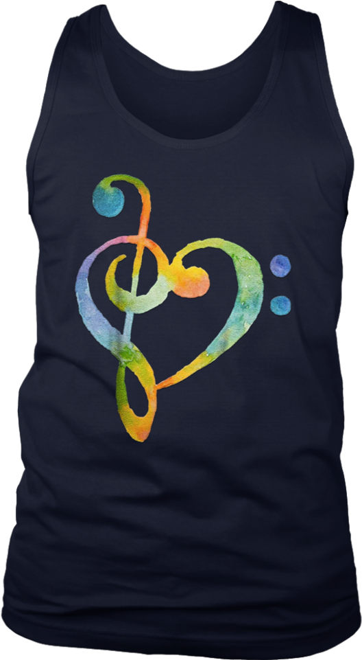 Watercolor Rainbow Heart Bass Clef T-shirt - T-shirt (960x960), Png Download