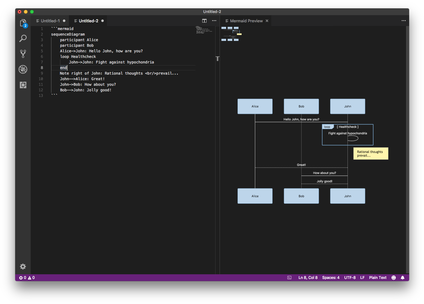 Mermaid In Vs Code With Mermaid Preview - Visual Studio Code (1384x993), Png Download