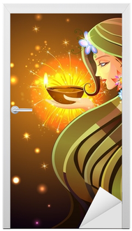 Lady With Diya Rangoli (400x400), Png Download