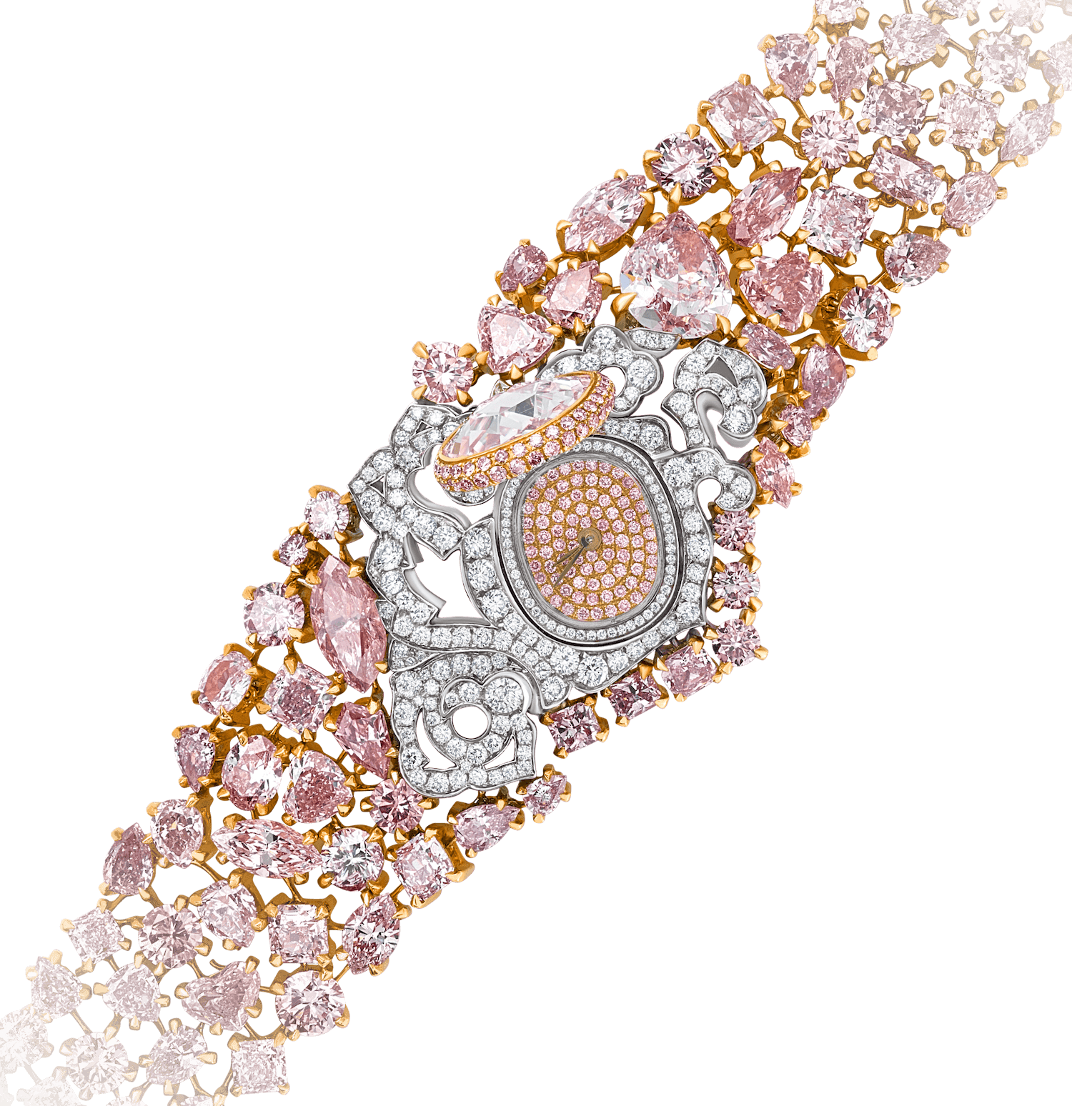 12 14 738 Fancy Cut Pink Diamond Watch 2 Angle Copy - Xinfangxiu Rose Gold Small Rhinestone Bridal Applique (1500x1548), Png Download