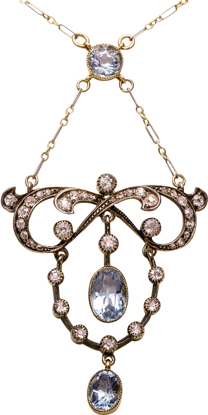 Antique Lavaliere Necklace Aquamarines And Diamonds - Necklace (1420x1420), Png Download