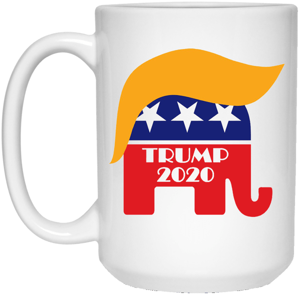 White Mug Re-elect President Trump 2020 Gop Elephant - Republican Elephant With Trump Hair (600x600), Png Download