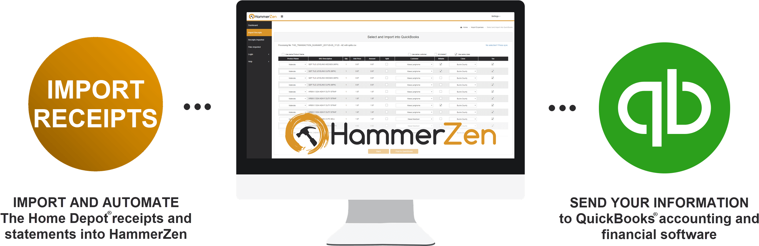 Hammerzen Process To Import Receipts And Statements - The Home Depot (2668x876), Png Download