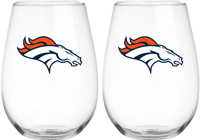 Denver Broncos 2 Pack Stemless Wine Glasses - Denver Broncos Static Cling Decal (726x828), Png Download
