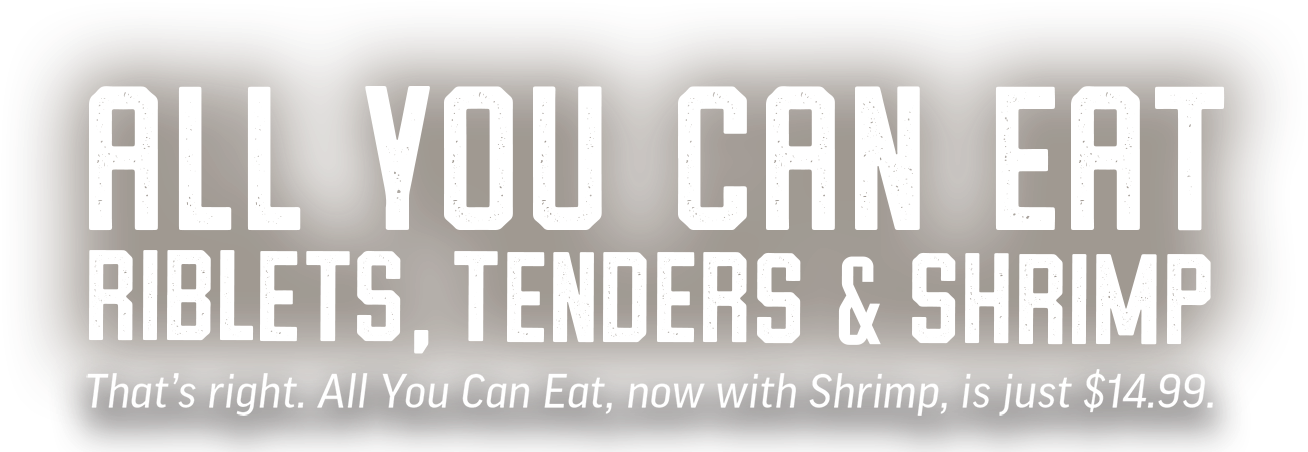 All You Can All You Can Eat Riblets, Tenders And Shrimp - Shrimp (1920x455), Png Download