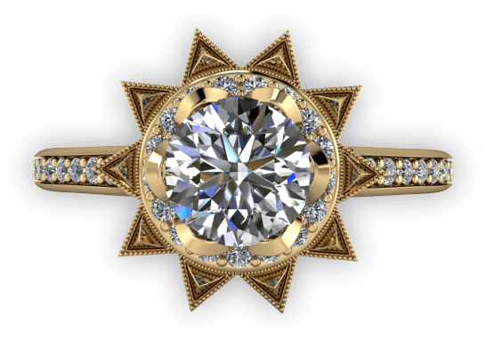 Yellow Gold And Diamond Sunburst Engagement Ring - Engagement Ring (800x800), Png Download