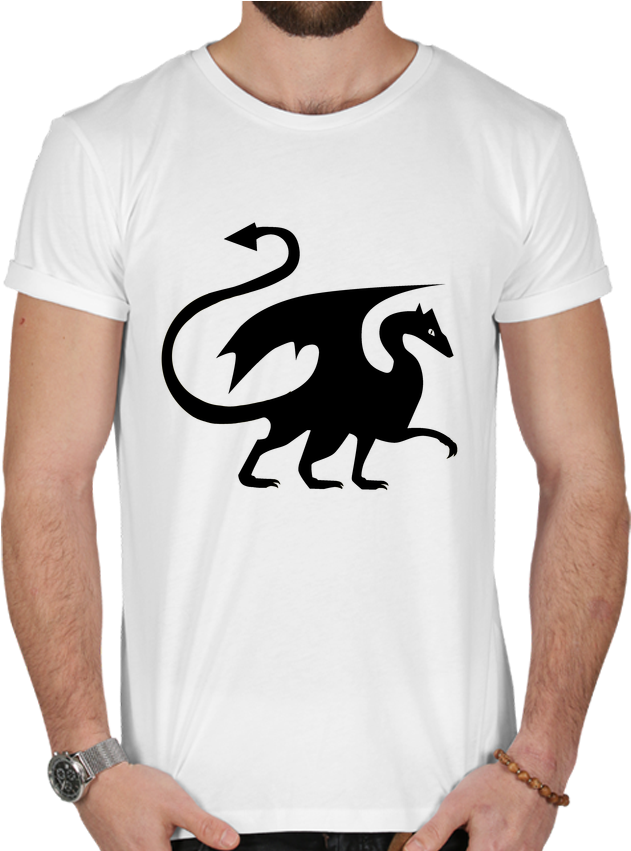 T-shirt Homme 180g Dragon Silhouette Par Rackoon - T-shirt (690x850), Png Download