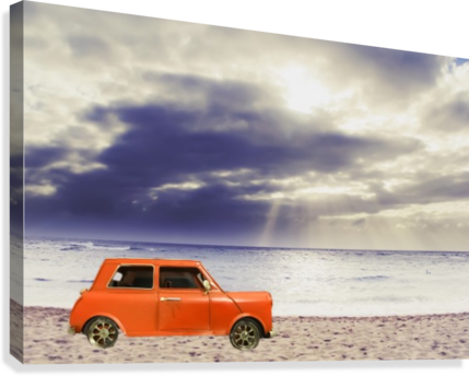 Orange Classic Car On The Sandy Beach With Beautiful - Beach (429x344), Png Download