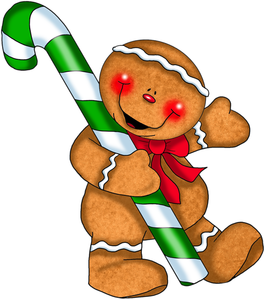 Christmas Gingerbread Man Clipart At Getdrawings - Gingerbread Man Holding A Candy Cane (538x600), Png Download
