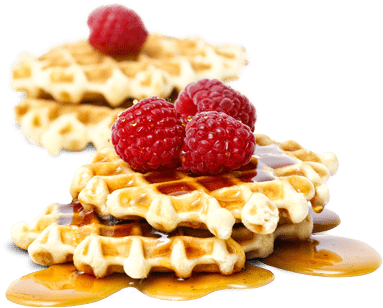 Belgian Waffle With Berries And Syrup - Waffle Png (386x319), Png Download