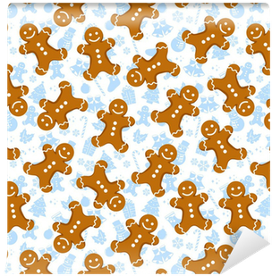 Seamless Pattern With Gingerbread Men And Christmas - Ginger Bread Man Christmas Paper (400x400), Png Download