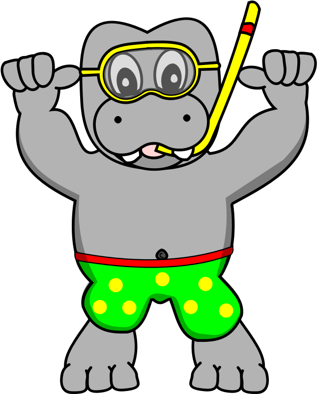 Clipart - Snorkelinghippo - Hippo Snorkeling (800x800), Png Download