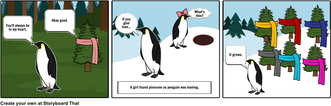 Penguin And Pinecone - Cartoon (1164x385), Png Download