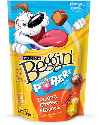 Party Poppers Bacon & Cheese Flavours Dog Treats - Purina Beggin' Party Poppers Bacon And Cheese 198g (600x600), Png Download