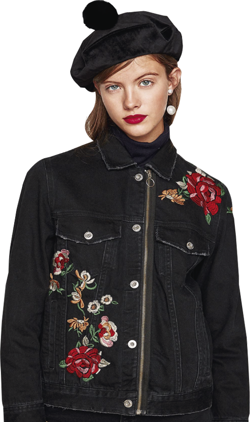Tienda En Línea - Zara Embroidered Black Denim Jacket (510x862), Png Download