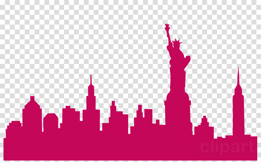 Download New York City Skyline Png Pink Clipart Manhattan - New York Skyline City Silhouette Vinyl Wall Art Decal (900x560), Png Download