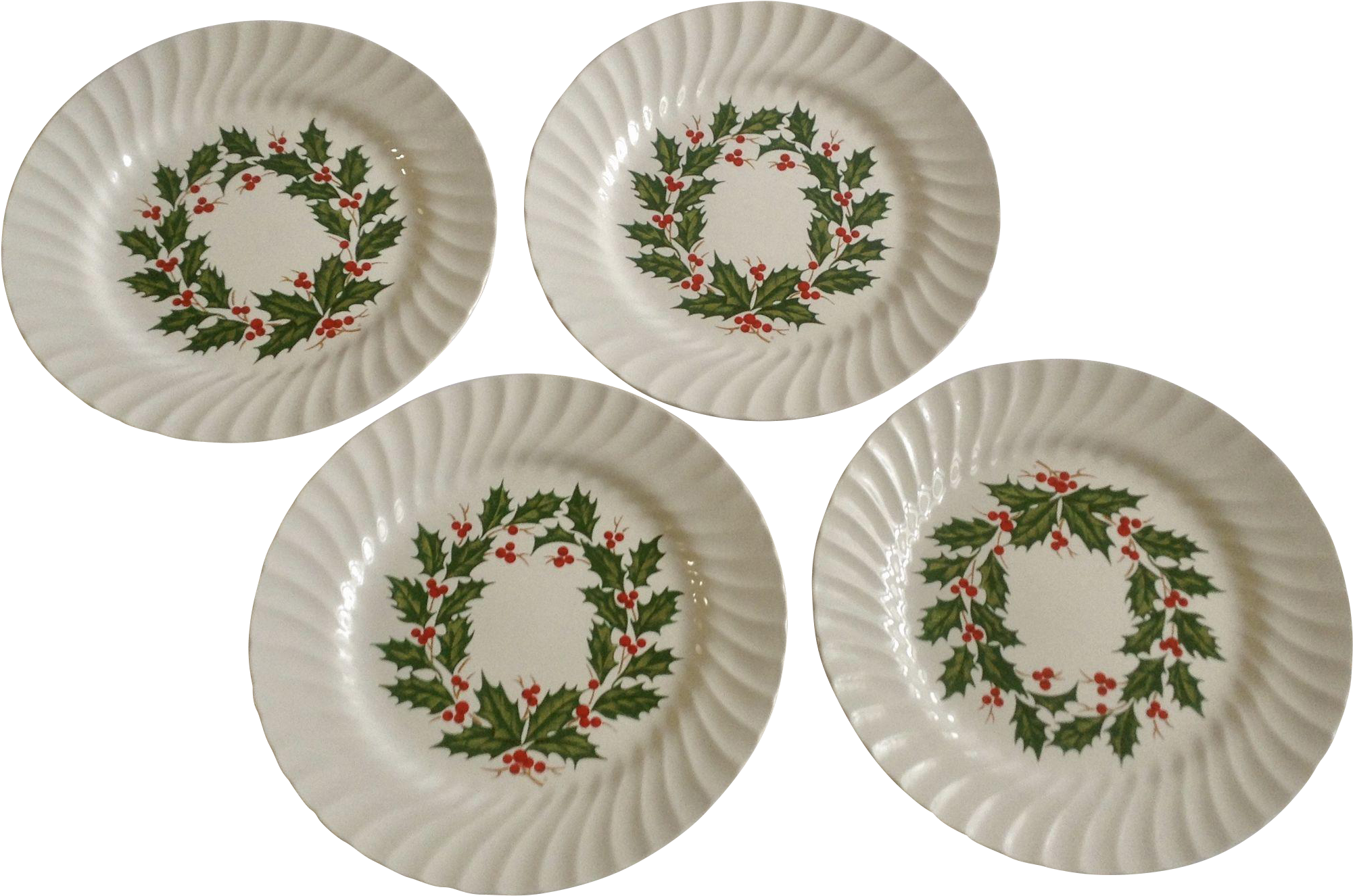Scio Holly Berry Wreath / Ring Center Scalloped Dinner - Taylor Smith Taylor Holiday Wreath 4 Salad Plates (2000x2000), Png Download