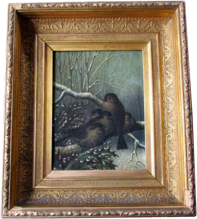 Antique Victorian Era Oil Painting On Canvas Sparrows - Victorian Era (763x763), Png Download