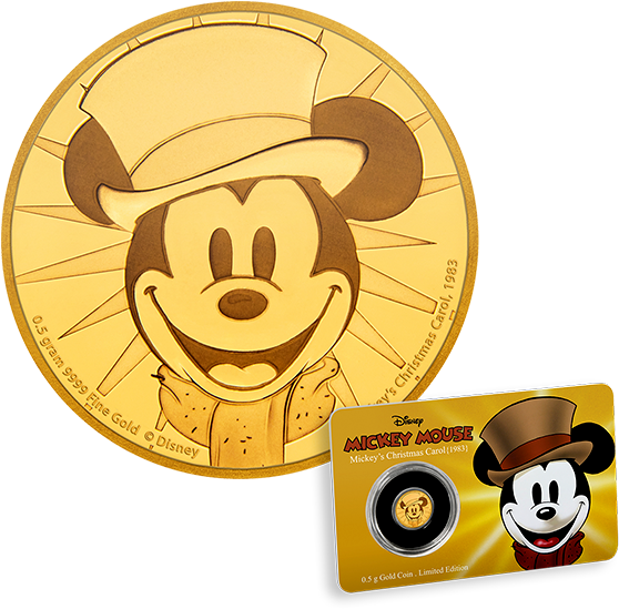5 G Pure Gold Coin - Mickey's Christmas Carol Nz Mint (570x570), Png Download