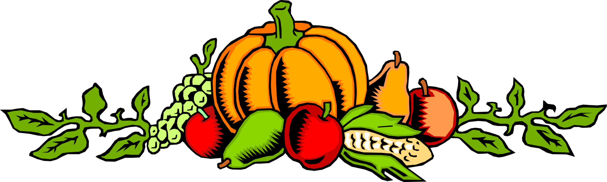 Vector Illustration Of Fall Or Autumn Harvest Pumpkin - Thanksgiving Pictures Free Clip Art (2334x700), Png Download