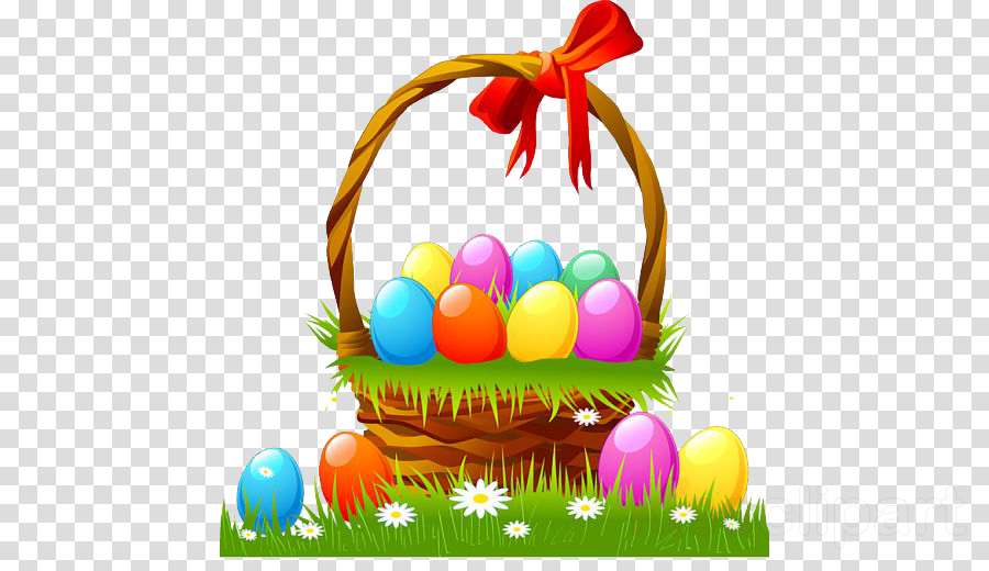 Easter Egg Basket Clipart Easter Bunny Easter Basket - Happy Easter Basket Full Of Colored Eggs Card (900x520), Png Download
