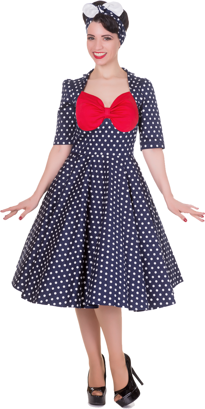 Navy Blue Polka Dot Dress - Dress (743x1458), Png Download
