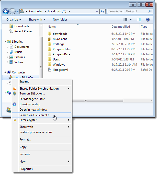 06 Selecting Search Via Filesearchex - Windows 7 Downloads Folder (650x719), Png Download