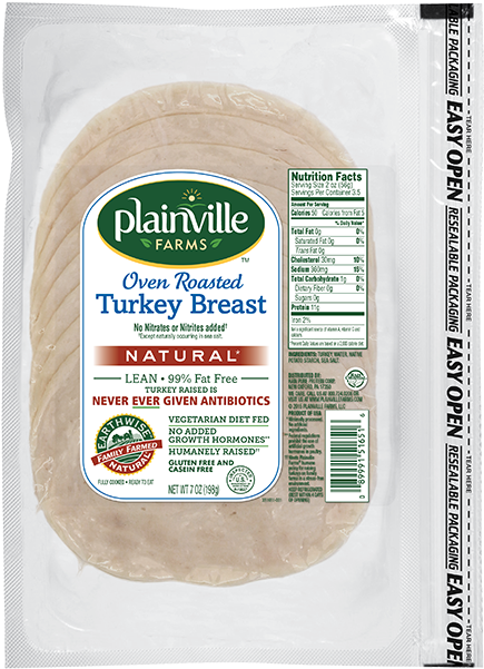 Natural* Pre-sliced Oven Roasted Turkey Breast - Plainville Farms Turkey Breast (600x600), Png Download