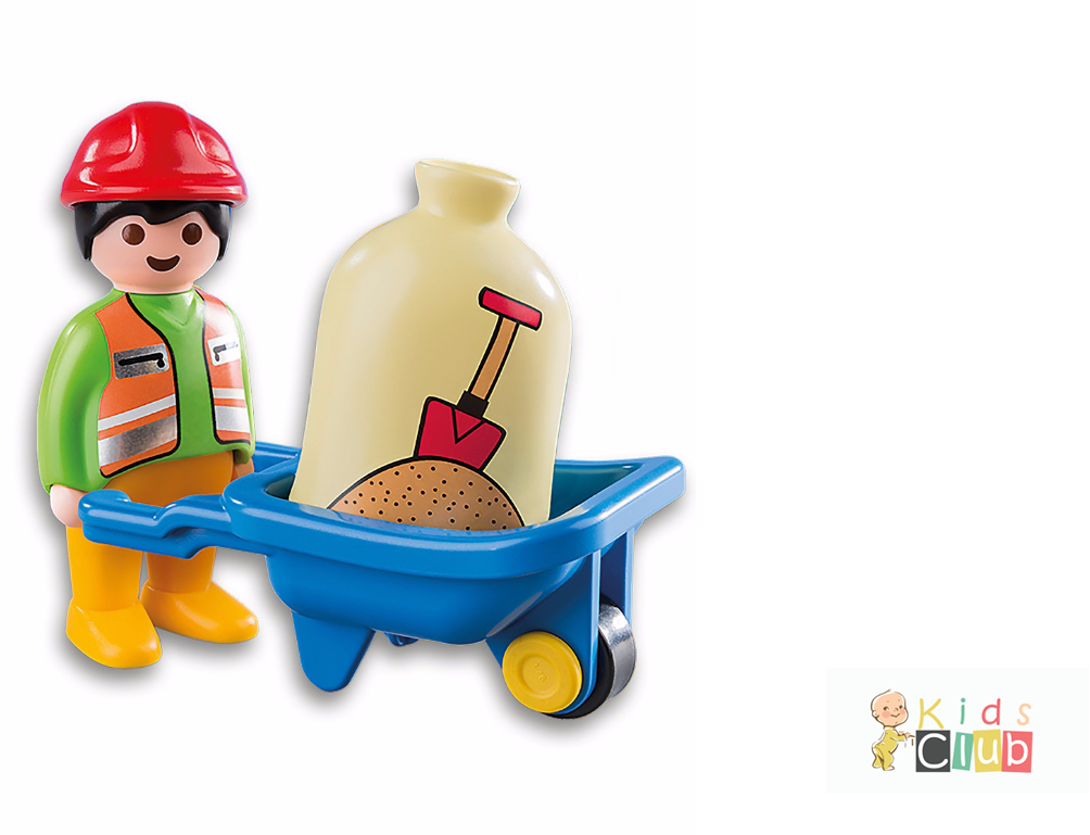 Playmobil 6961 1.2.3 Worker With Wheelbarrow (1366x768), Png Download