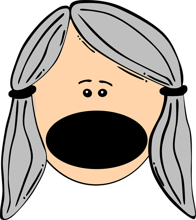 Big Mouth Yelling Loud Girl Face Person Woman - Cartoon Girl Big Mouth (640x720), Png Download