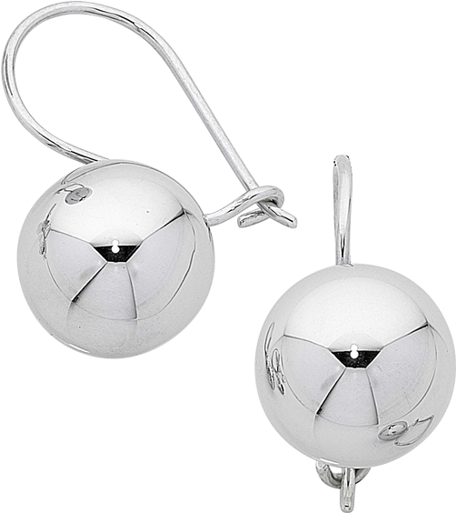 9ct White Gold Euro Ball Drop Earrings - Earring (606x774), Png Download