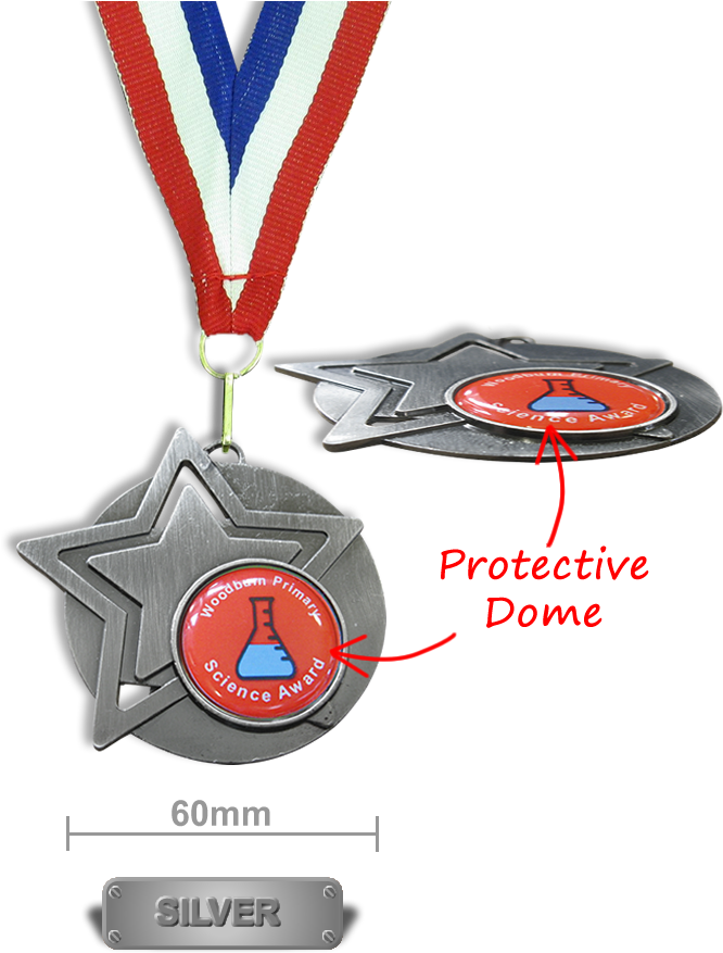 Personalised Medal - Star - Silver 60mm - Silver Medal (700x942), Png Download