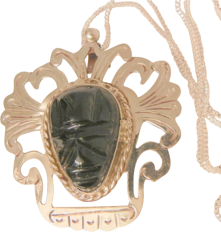 Eye Catching And Bold Sterling Hecho En Mexico Pendent - Fantastic Dramatic Large Mexico Sterling Onyx Tribal (752x752), Png Download