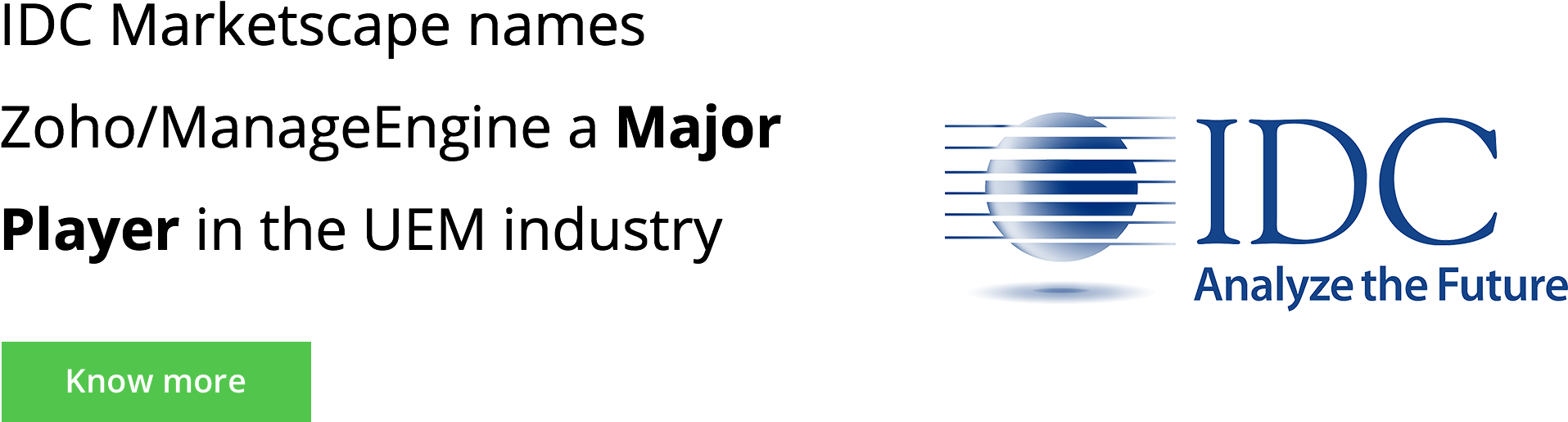 Idc Marketscape Names Zoho/manageengine A Major Player - Zoho Corporation Private Limited (2000x760), Png Download