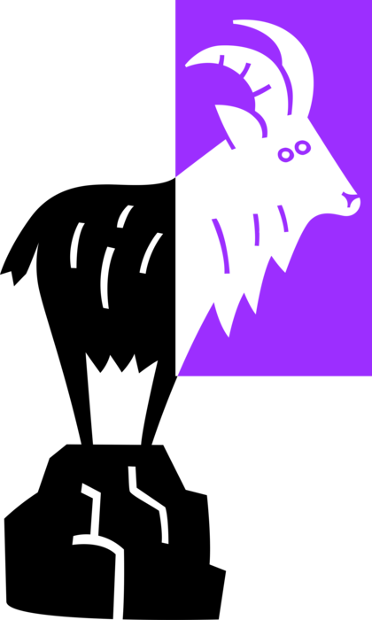 Vector Illustration Of Mountain Goat With Horns In - Mountain Goat (420x700), Png Download
