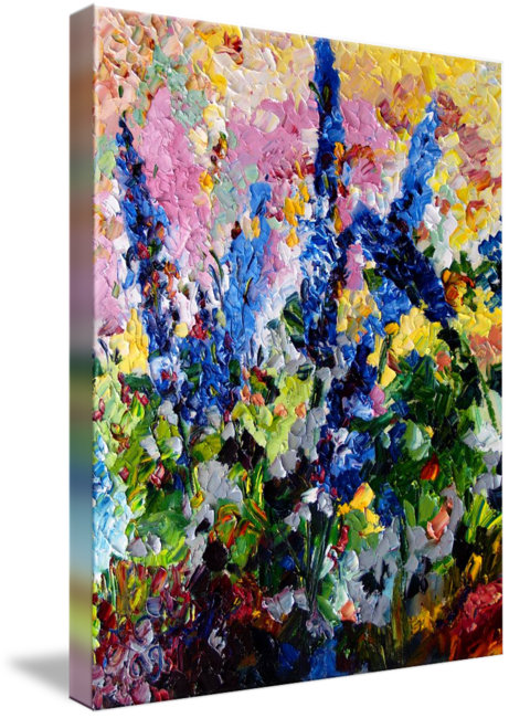 Blue Delphiniums Impressionist Floral - Gallery-wrapped Canvas Art Print 36 X 43 Entitled Blue (461x650), Png Download