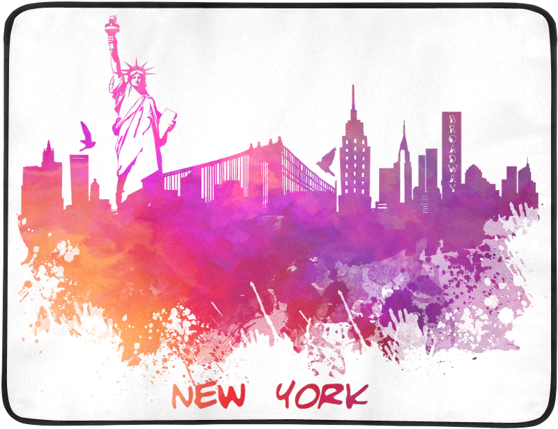 New York City Skyline 7 Beach Mat - Skyline New York Pink Red Wall Tapestry - Small: 51" (500x500), Png Download