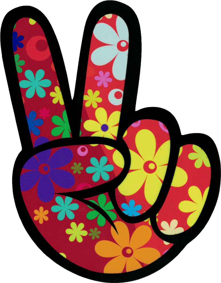 Left Hand Peace Fingers - Hippie Stickers (787x1000), Png Download