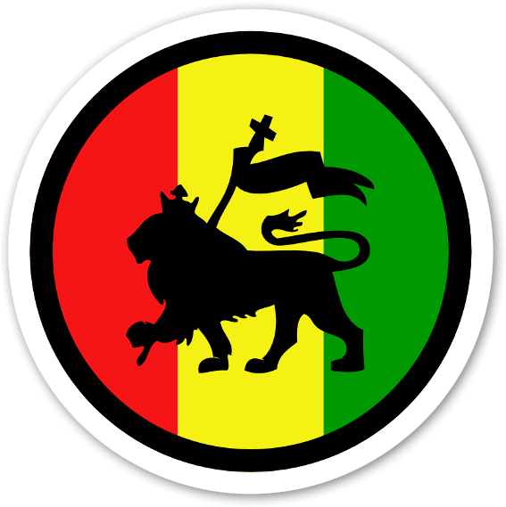 Rasta Lion Round Sticker - Leon Con Bandera Rasta (600x600), Png Download