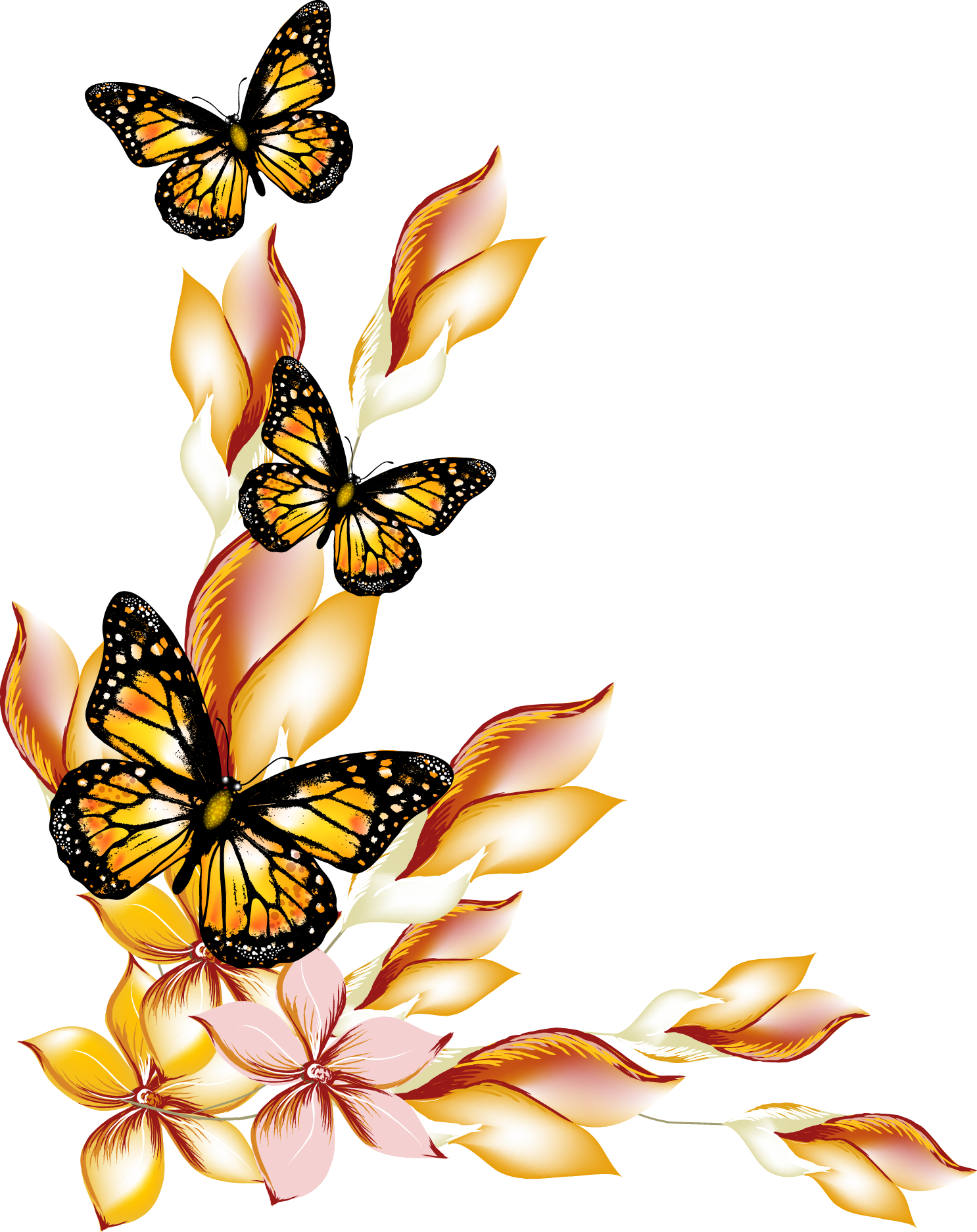Flower Flowers And Butterflies - Butterflies And Flowers Clipart (1486x1874), Png Download