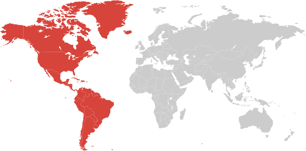 North, Central, South America And The Caribbean - South Africa Global Map (1017x502), Png Download