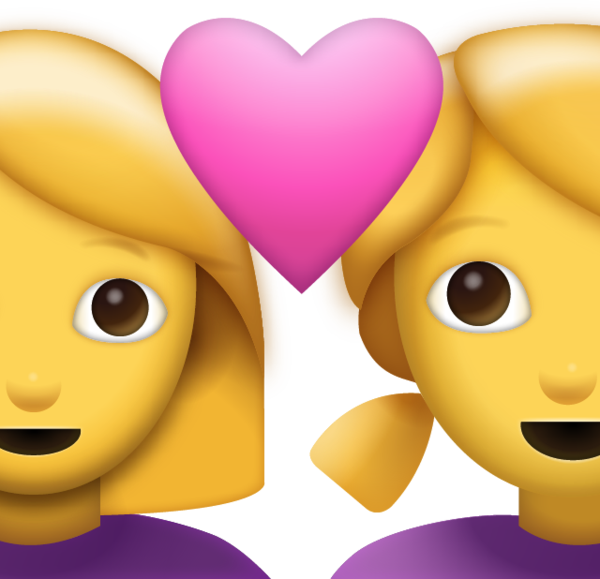 Download Two Women With Heart Iphone Emoji Icon In - Two Women With Heart Emoji (600x579), Png Download
