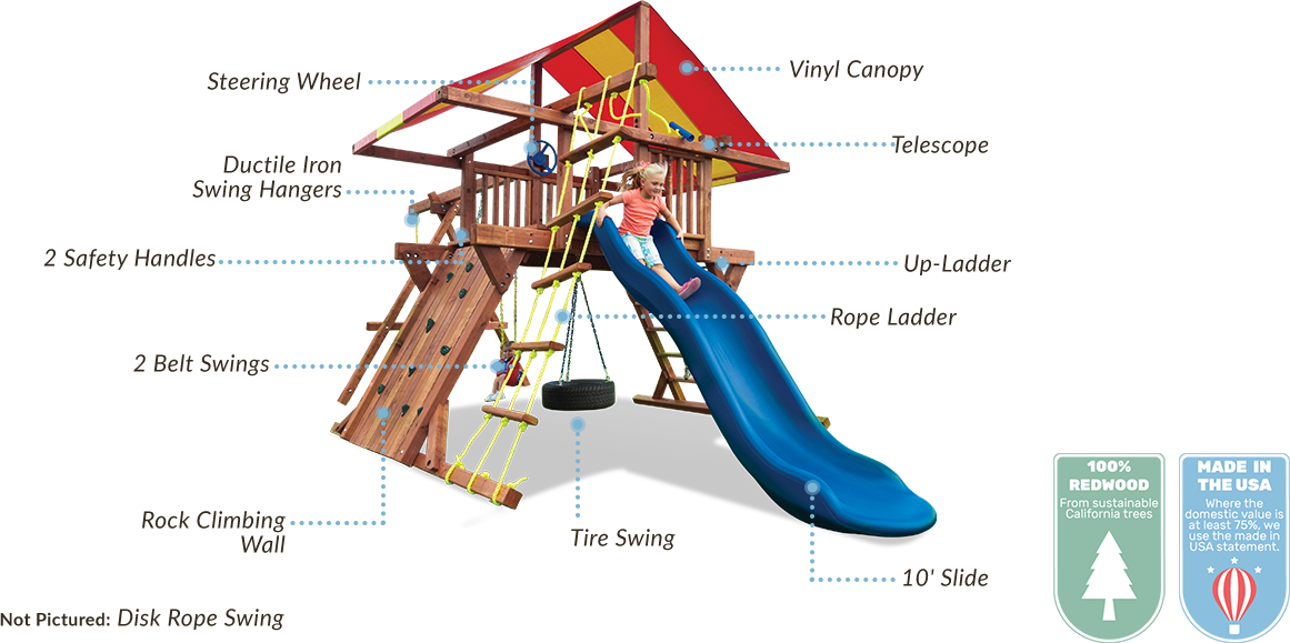 100% California Redwood Construction - Kids Creations Pot O Gold Redwood Swing Set - 4178 (1161x579), Png Download