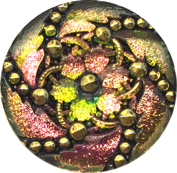 Large Pink, Green, Gold Black Czech Glass Button 1-3/16 - Green (600x586), Png Download