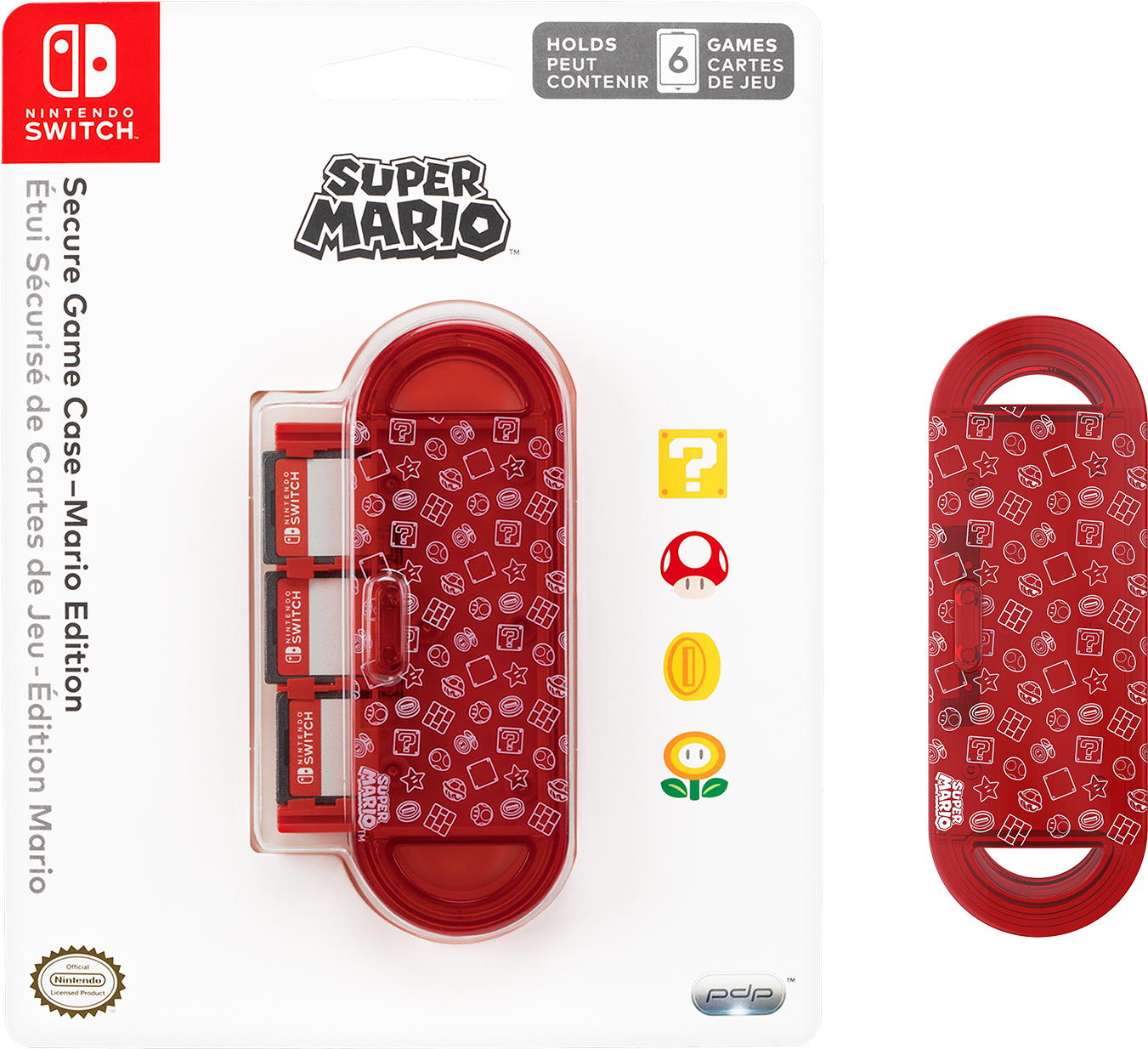 Pdp Nintendo Switch Super Mario Brothers Secure Game - Nintendo Switch Mario Themed Game Case - Red (1500x1500), Png Download