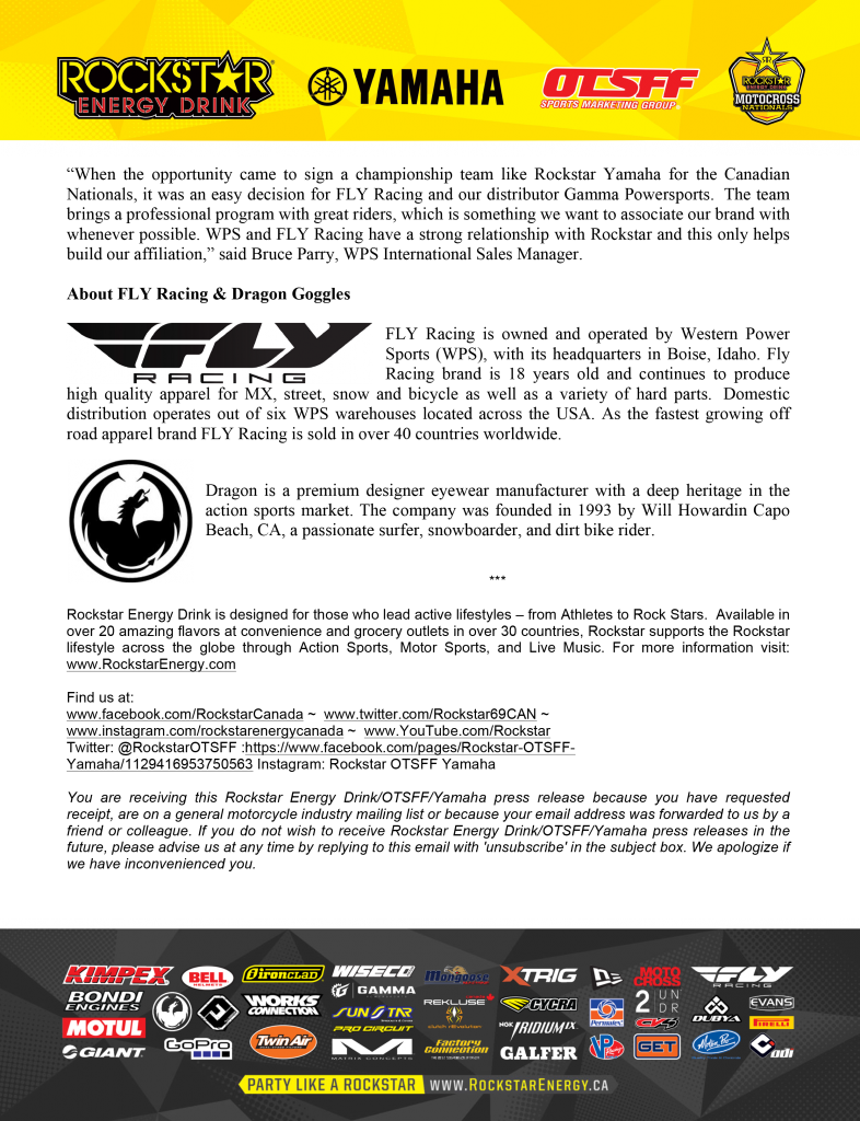 Rockstar Energy Otsff Yamaha Press Release-2 - Racing Press Release (786x1024), Png Download