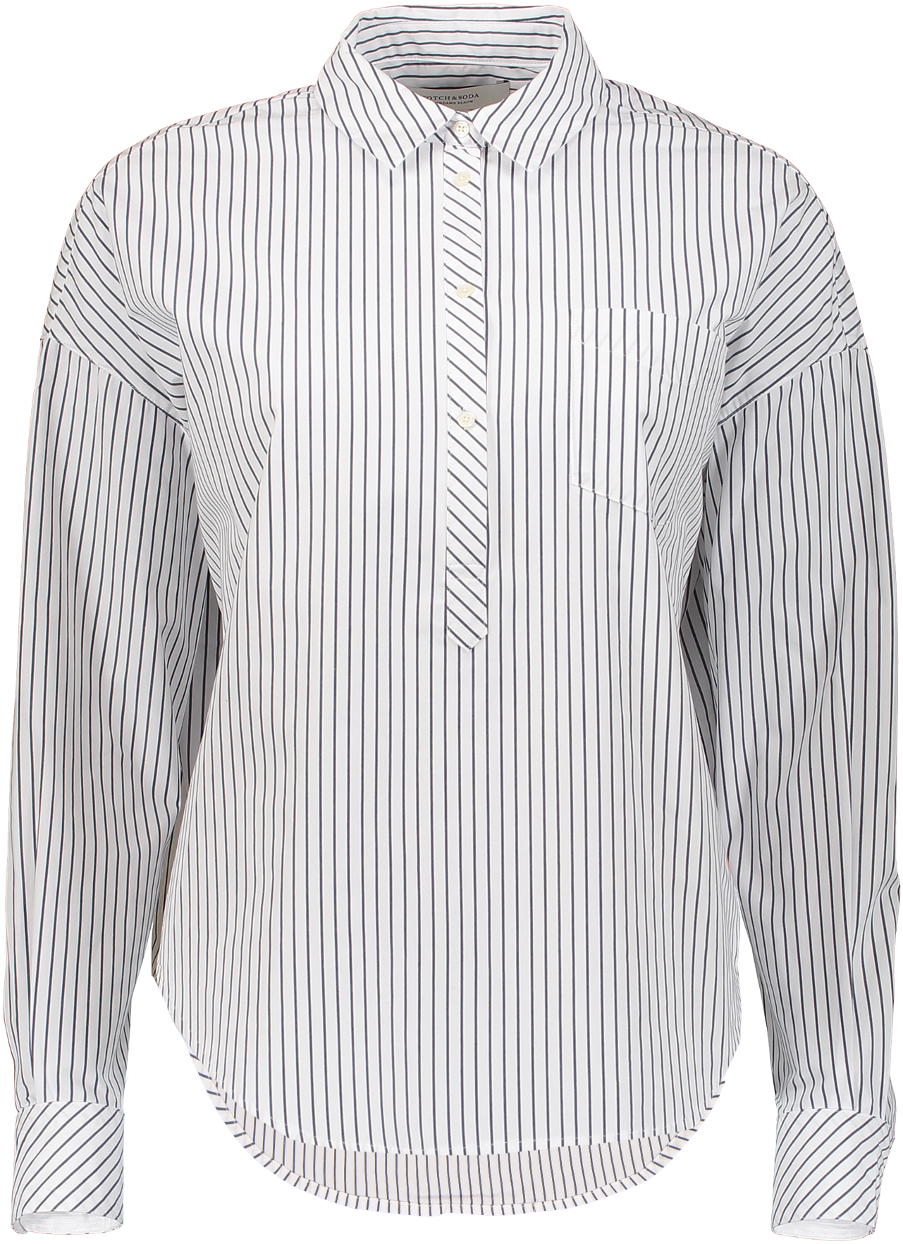 Ls Boxy Blouse Blue Stripe - Long-sleeved T-shirt (1280x1920), Png Download