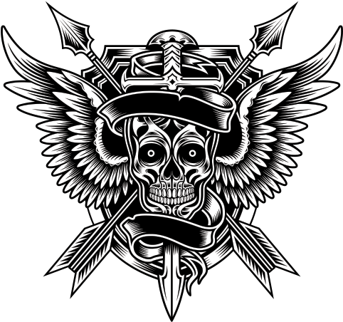 Printed Vinyl Skull And Arrows Stickers Factory - Tribal Skull With Black Background (600x600), Png Download