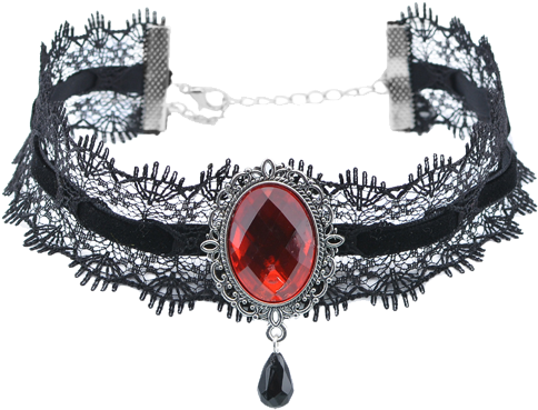 Gift Retro Women Gemstone Pendant Lace Velvet Choker (500x665), Png Download